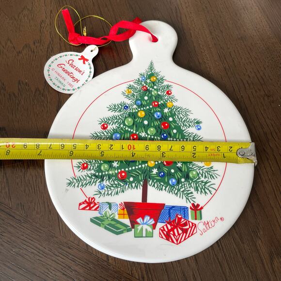 Vintage Christmas Trivet Ceramic Reversible Porcelain Holiday Saltera Himark Box - Picture 5 of 10